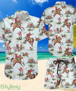 Topeka Style Cowboy Hawaiian Shirt And Short - Floral Cowboy Riding Horse Button Down Shirt - Cowboy Gift Idea Product Photo 1