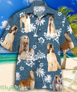 Afghan Hound Dog Blue Tribal Pattern Tropical Hawaiian Shirt Product Photo 1