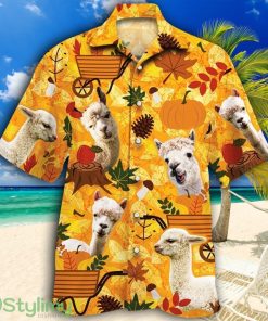 Alpaca Lovers Orange Nature Autumn Tropical Hawaiian Shirt Product Photo 1