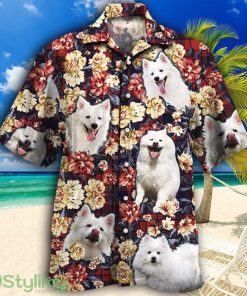 American Eskimo Dog Lovers Red Plaid Pattern Tropical Hawaiian Shirt Product Photo 1