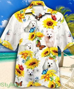 American Eskimo Dog Lovers Sun Flower Tropical Hawaiian Shirt Product Photo 1