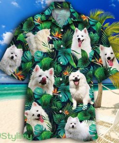 American Eskimo Dog Lovers Tropical Leaves Tropical Hawaiian Shirt Product Photo 1