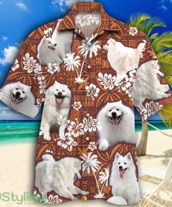 American Eskimo Dog Red Tribal Pattern Tropical Hawaiian Shirt Product Photo 1