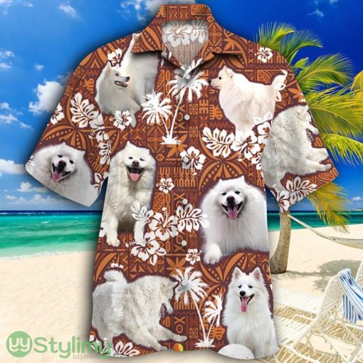 American Eskimo Dog Red Tribal Pattern Tropical Hawaiian Shirt