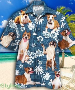 American Staffordshire Terrier Dog Lovers Blue Tribal Pattern Tropical Hawaiian Shirt Product Photo 1