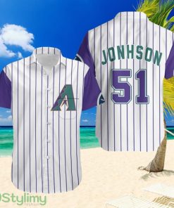 Arizona Diamondbacks Randy Johnson 51 Mlb White Purple Hawaiian Shirt Product Photo 1