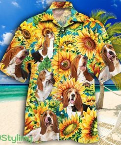 Basset Hound Dog Lovers Sunflower Watercolor Tropical Hawaiian Shirt Product Photo 1