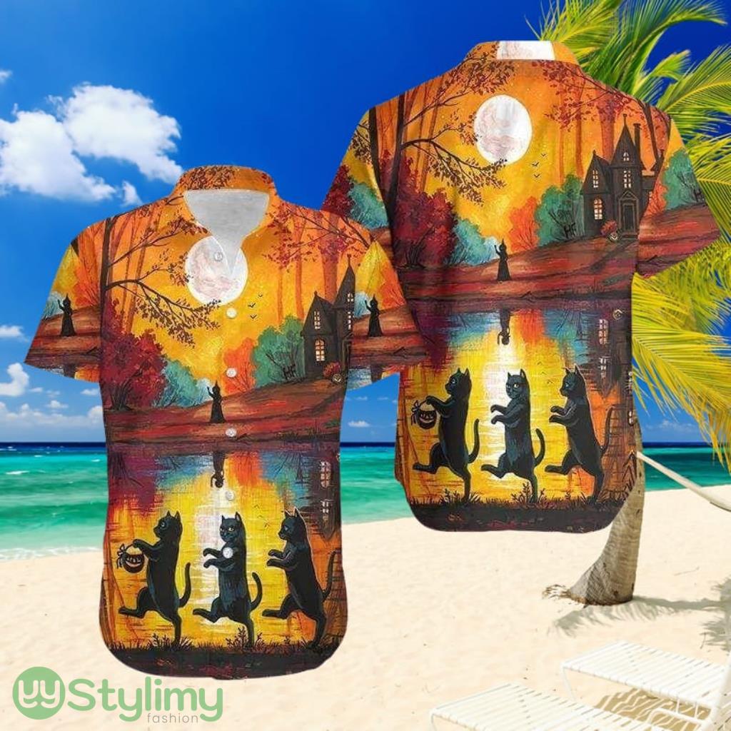 Beach Shirt Hawaiian Aloha Shirts Halloween Walking Cat, Unisex Print Aloha Short Sleeve Casual Shirt 2 Beach Shirt Hawaiian Aloha Shirts Halloween Walking Cat, Unisex Print Aloha Short Sleeve Casual Shirt Product Photo 1