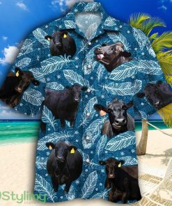 Black Angus Cattle Lovers Blue Feather Tropical Hawaiian Shirt Product Photo 1