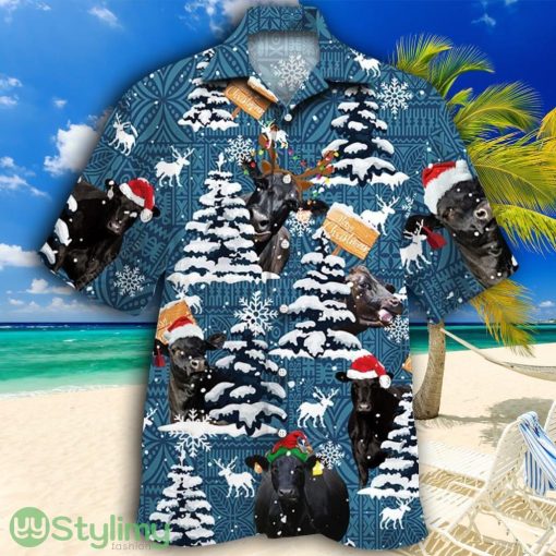 Black Angus Cattle Lovers Blue Tribal Christmas Gift Tropical Hawaiian Shirt