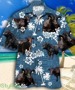 Black Angus Cattle Lovers Blue Tribal Tropical Hawaiian Shirt Product Photo 1