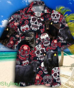Black Angus Cattle Lovers Sugar Skull Floral Tropical Hawaiian Shirt Product Photo 1
