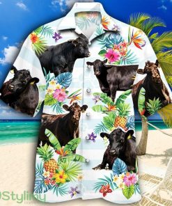 Black Angus Cattle Lovers Tropical Flower Tropical Hawaiian Shirt Product Photo 1