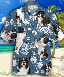 Border Collie Dog Blue Tribal Pattern Tropical Hawaiian Shirt Product Photo 1