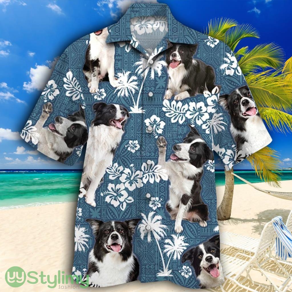 Border Collie Dog Blue Tribal Pattern Tropical Hawaiian Shirt 1 Border Collie Dog Blue Tribal Pattern Tropical Hawaiian Shirt Product Photo 1