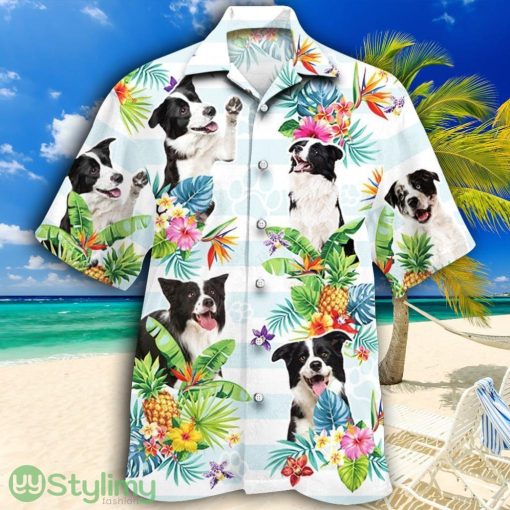 Border Collie Dog Tropical Flower Tropical Hawaiian Shirt