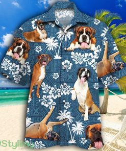 Boxer Dog Blue Tribal Pattern Tropical Hawaiian Shirt Product Photo 1