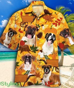 Boxer Dog Lovers Orange Nature Autumn Tropical Hawaiian Shirt Product Photo 1