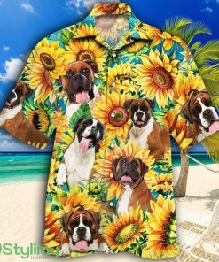 Boxer Dog Lovers Sunflower Watercolor Tropical Hawaiian Shirt Product Photo 1