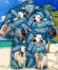 Brahman Cattle Lovers Blue Feather Tropical Hawaiian Shirt Product Photo 1