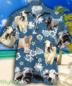 Brahman Cattle Lovers Blue Tribal Tropical Hawaiian Shirt Product Photo 1