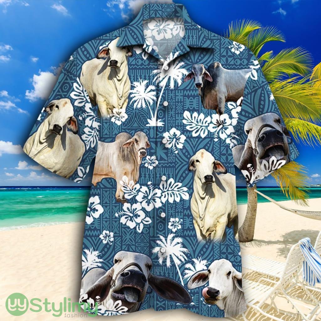 Brahman Cattle Lovers Blue Tribal Tropical Hawaiian Shirt 2 Brahman Cattle Lovers Blue Tribal Tropical Hawaiian Shirt Product Photo 1