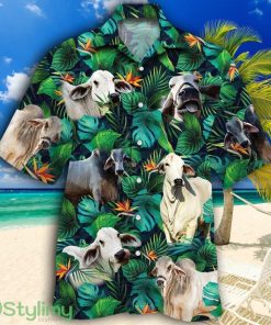 Brahman Cattle Lovers Tropical Leaves Tropical Hawaiian Shirt Product Photo 1