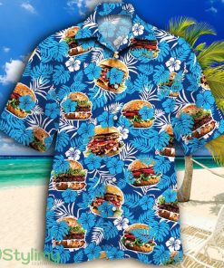 Burger Lovers Blue Floral Tropical Hawaiian Shirt Product Photo 1