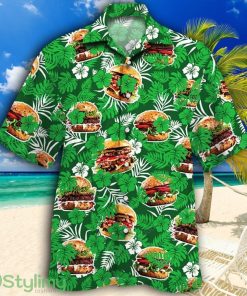 Burger Lovers Green Floral Tropical Hawaiian Shirt Product Photo 1