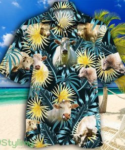 Charolais Cattle Lovers Blue And Yellow Plants Tropical Hawaiian Shirt Product Photo 1