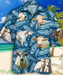 Charolais Cattle Lovers Blue Feather Tropical Hawaiian Shirt Product Photo 1