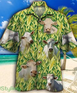 Charolais Cattle Lovers Corn Pattern Tropical Hawaiian Shirt Product Photo 1