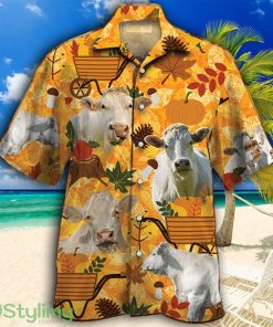 Charolais Cattle Lovers Orange Nature Autumn Tropical Hawaiian Shirt Product Photo 1