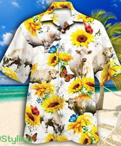 Charolais Cattle Lovers Sun Flower Tropical Hawaiian Shirt Product Photo 1