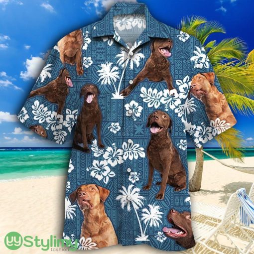 Chesapeake Bay Retriever Dog Blue Tribal Pattern Tropical Hawaiian Shirt