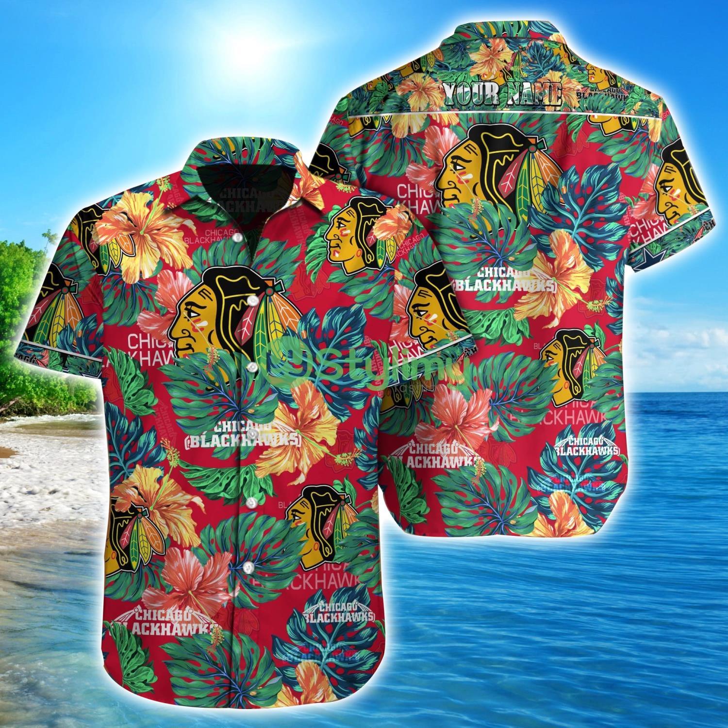 Chicago Blackhawks NHL Custom Name Hawaiian shirt Aloha Summer Gift 2 Chicago Blackhawks NHL Custom Name Hawaiian shirt Aloha Summer Gift Product Photo 1