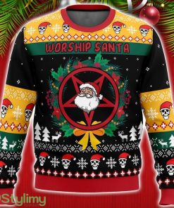 Cute Xmas Ugly Sweater Worship Santa Ugly Christmas Sweater Unisex Christmas Gift Product Photo 1