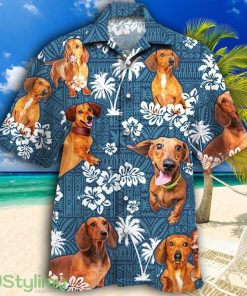 Dachshund Dog Lovers Blue Tribal Pattern Tropical Hawaiian Shirt Product Photo 1
