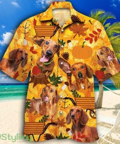 Dachshund Dog Lovers Orange Nature Autumn Tropical Hawaiian Shirt Product Photo 1