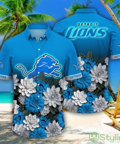 Detroit Lions NFL Flower Pattern Hawaiian Shirt For Fans Product Photo 1