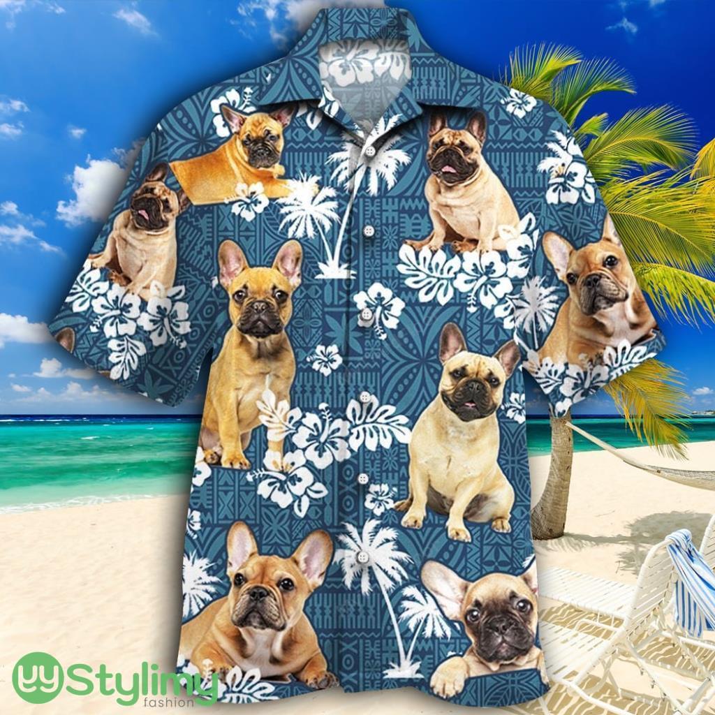 French Bulldog Dog Lovers Blue Tribal Pattern Tropical Hawaiian Shirt 2 French Bulldog Dog Lovers Blue Tribal Pattern Tropical Hawaiian Shirt Product Photo 1