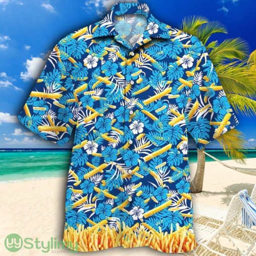 French Fries Lovers Blue Floral Tropical Hawaiian Shirt