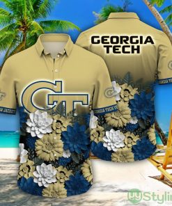 Georgia Tech Yellow Jackets NCAA3 Flower Pattern Hawaiian Shirt For Fans Product Photo 1