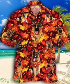 German Shepherd Dog Lovers Autumn Red Leaves Tropical Hawaiian Shirt Product Photo 1