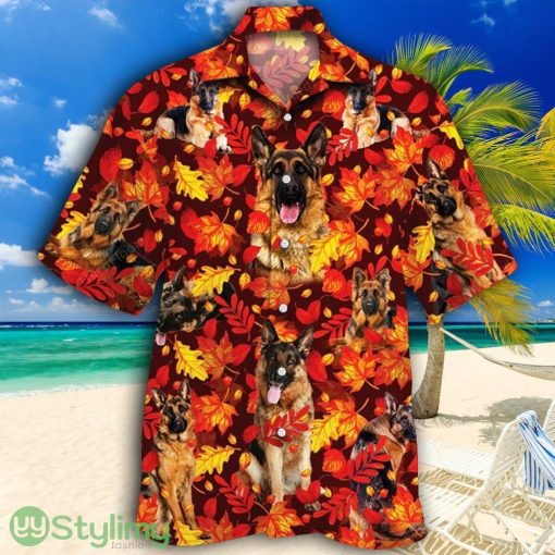 German Shepherd Dog Lovers Autumn Red Leaves Tropical Hawaiian Shirt