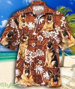 German Shepherd Dog Lovers Red Tribal Pattern Tropical Hawaiian Shirt Product Photo 1