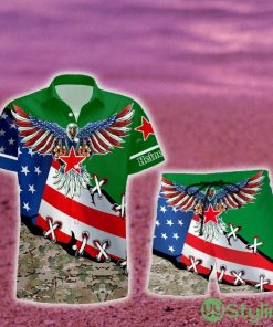 Heineken Eage USA Flag Hawaiian Combo Shirt And Short Gift Hawaiian For Mens - Heineken Eage USA Flag Hawaiian Shirt And Short_1