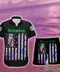 Heineken USA Flag Aloha Summer Beach Hawaiian Combo Shirt And Short Gift Hawaiian For Mens - Heineken USA Flag Aloha Summer Beach Hawaiian Shirt And Short_1
