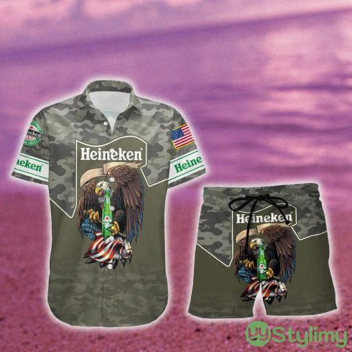 HeinekenGreen Camo Eagle USA Flag Hawaiian Combo Shirt And Short Gift Hawaiian For Mens - HeinekenGreen Camo Eagle USA Flag Hawaiian Shirt And Short_1
