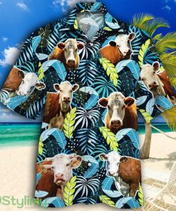 Hereford Cattle Lovers Jungle Leaves Tropical Hawaiian Shirt Product Photo 1